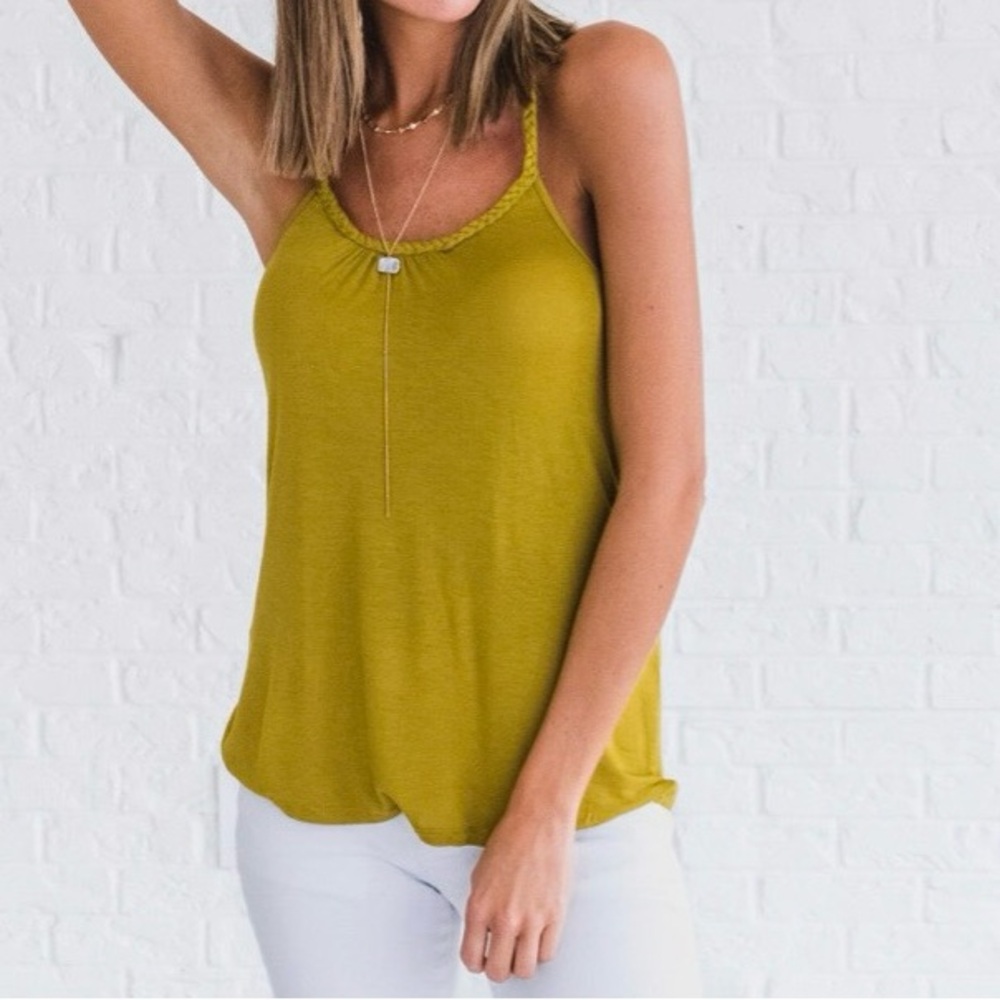 chartreuse green braided racerback tank top by Hearts and Hips